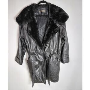 WILSONS THE LEATHER EXPERTS Blend Fur Trim Coat Black Size S